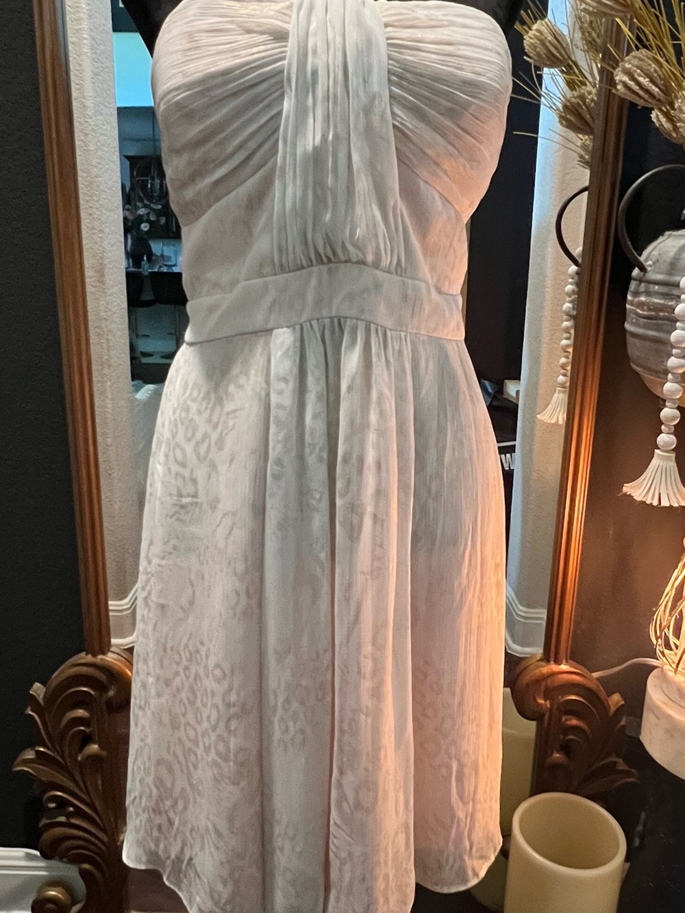 Nine West White Halter Dress with Subtle Animal Print